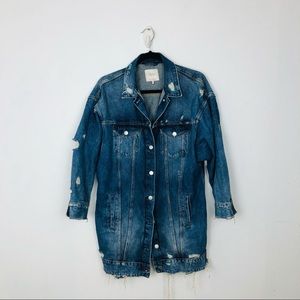 ZARA TRAFALUC DENKM MARKERS OVER SIZE DISTRESSED DENIM JACKET SIZE M